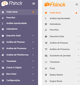 Nova organização do menu do dashboard Fhinck: mais intuitivo, dinâmico e eficiente.